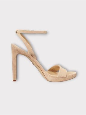SAM EDELMAN Cream Suede Stiletto Heels with Ankle Strap